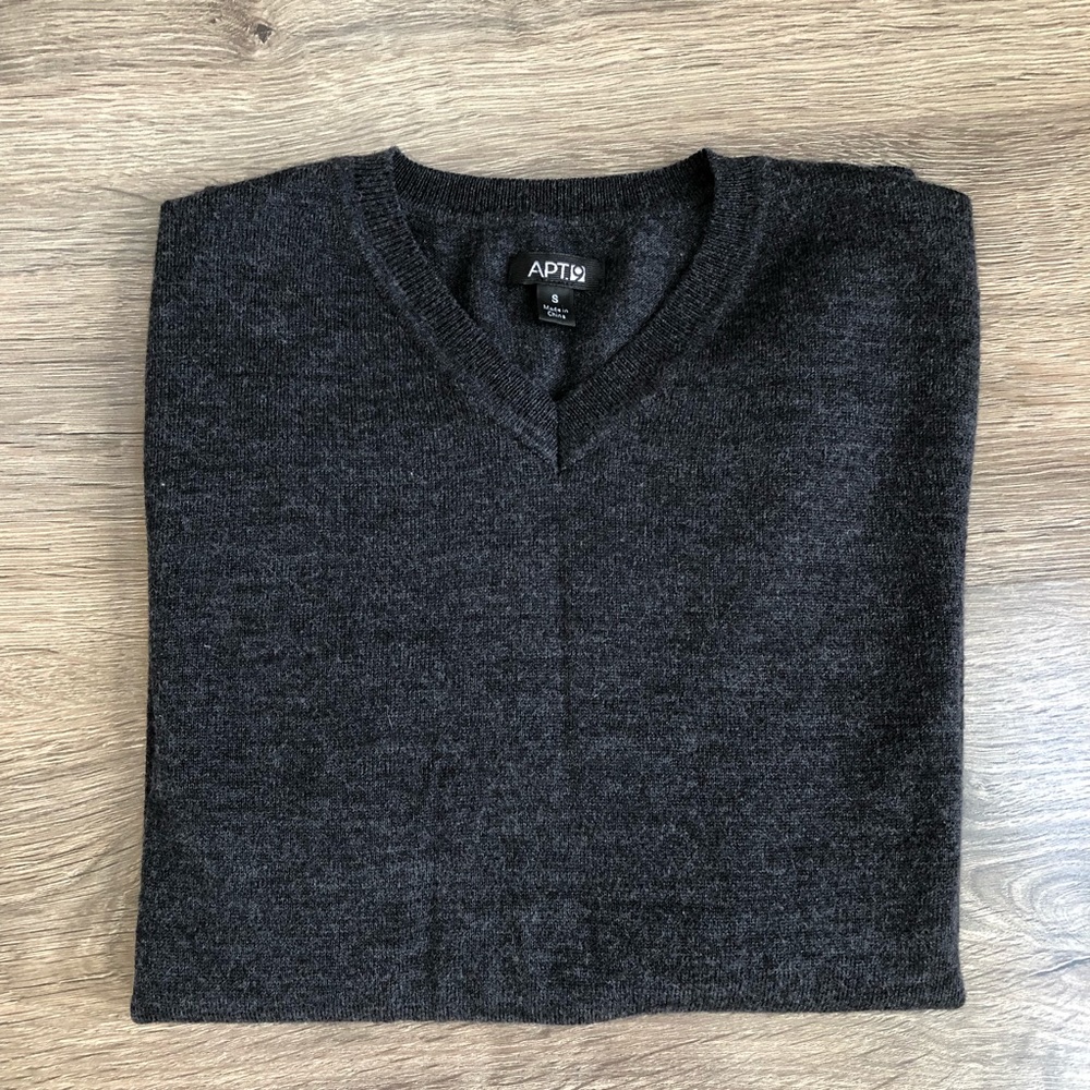 Men’s Merino wool blend v-neck sweater.